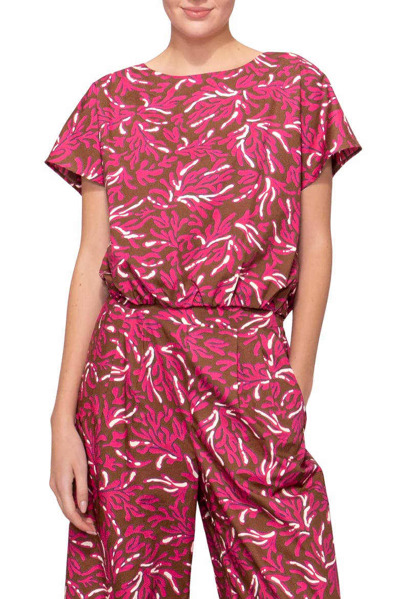 Poplin Banded Hem Top, Main, color, BROWN MAGENTA REEF