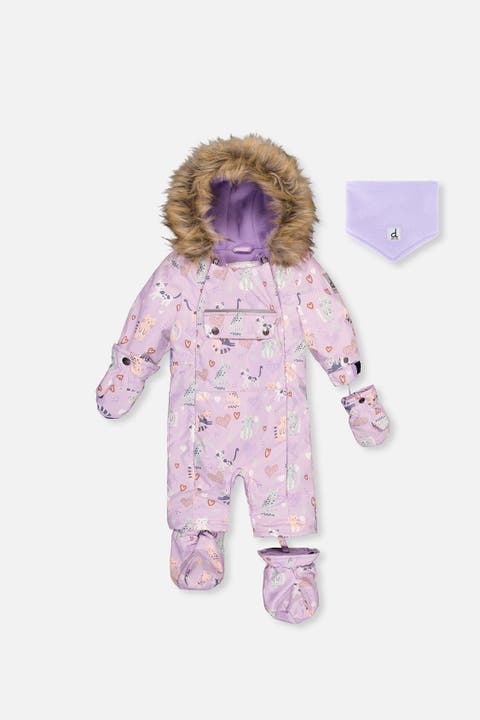 Play Cat Faux Fur Hood Car Seat One Piece Snowsuit