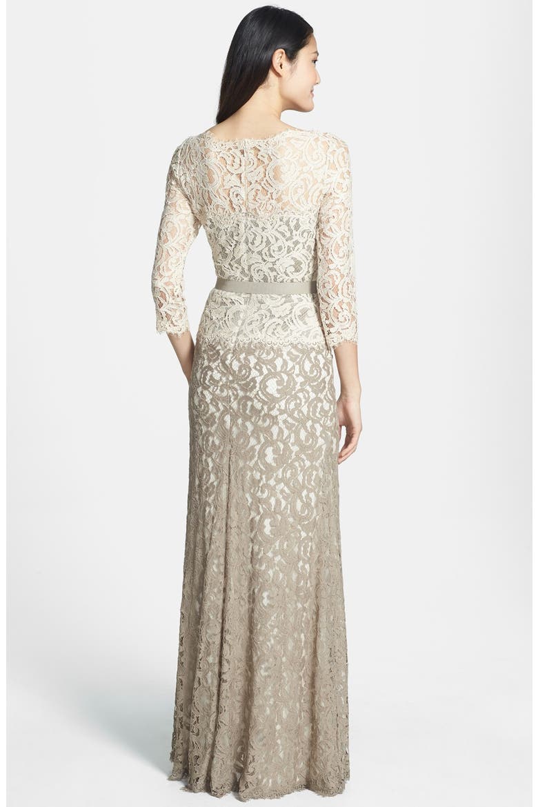 Mock Two Piece Lace Gown, Alternate, color, LATTE