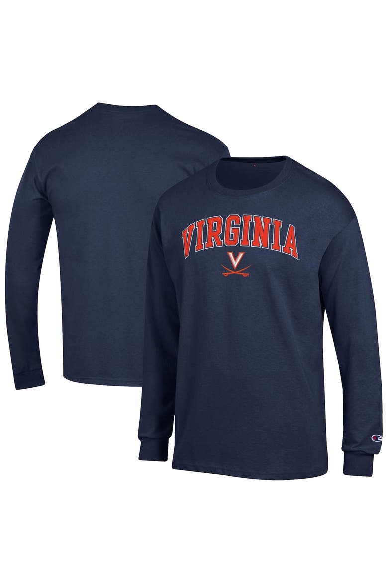 Men's Champion  Navy Virginia Cavaliers Arch Over Logo Long Sleeve T-Shirt, Alternate, color, Navy