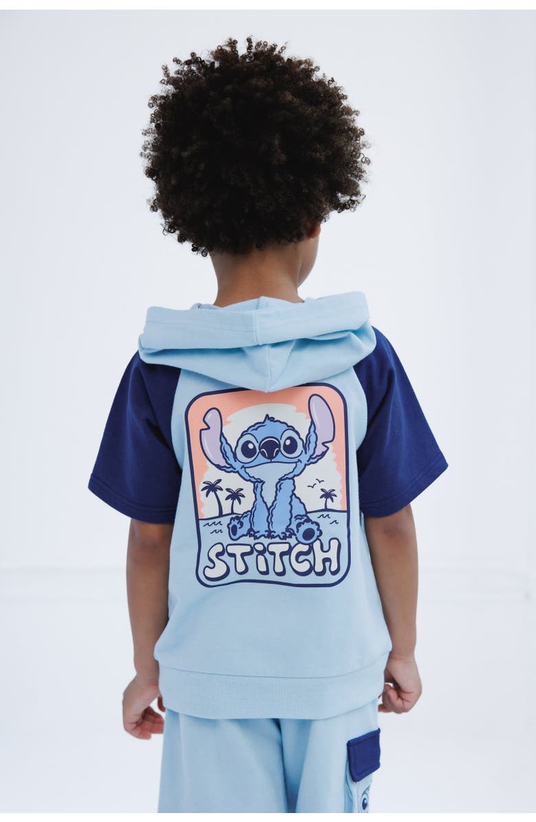 Disney Short Sleeve Hoodie & Shorts Set, Alternate, color, Lilo & Stitch Blue