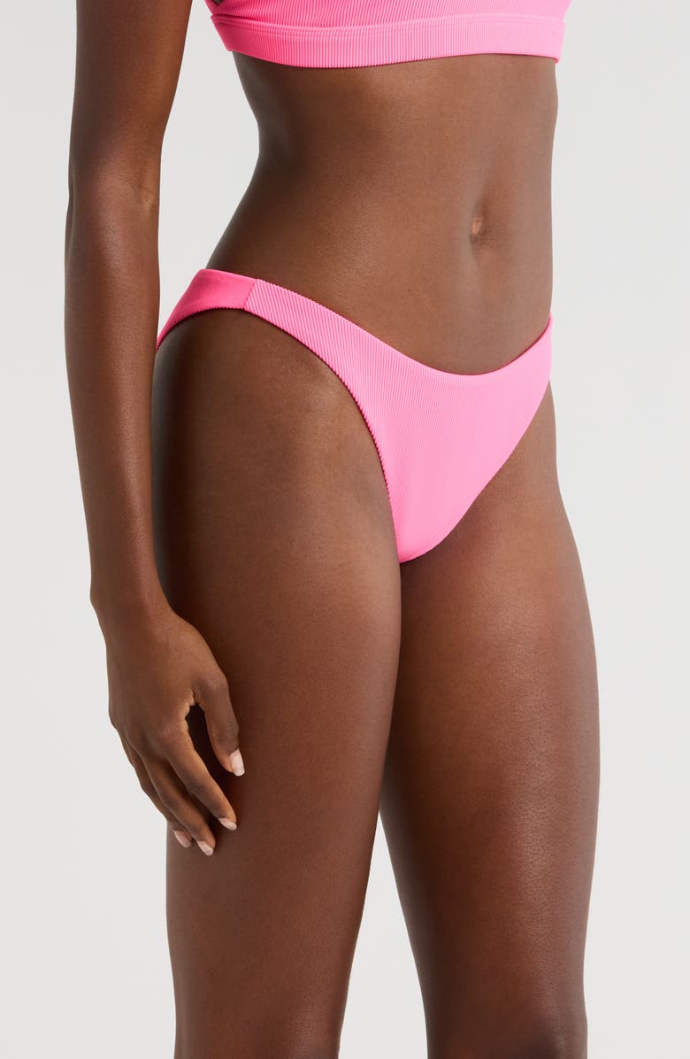 Beach Riot Kaylin Rib High Cut Bikini Bottoms, Alternate, color, Neon Pink
