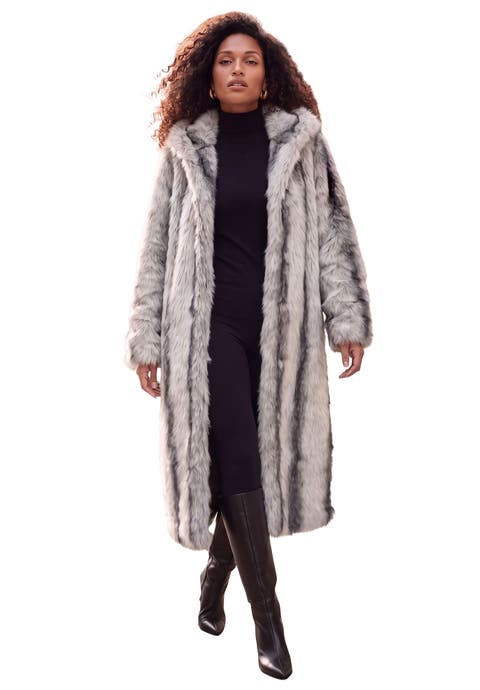 Plus Size Hooded Faux Fur Coat