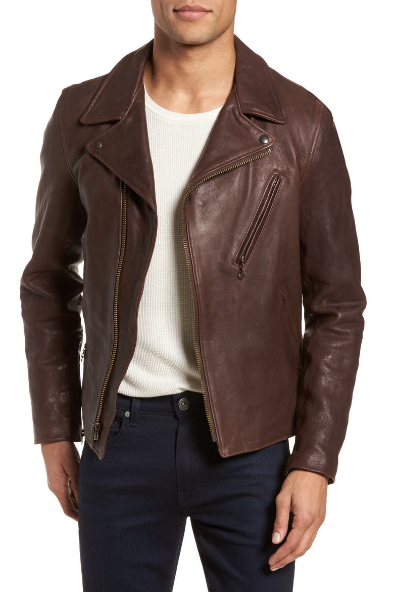Leather Moto Jacket, Main, color, BROWN