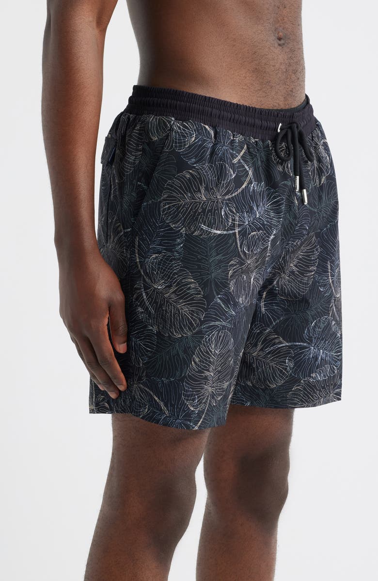 Stone Rose Jungle Monstera Print Swim Trunks, Alternate, color, 