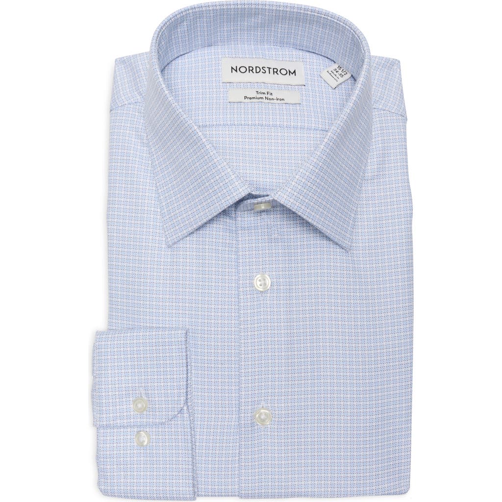 Nordstrom Trim Fit Check Premium Non Iron Cotton Button-up Shirt In Blue