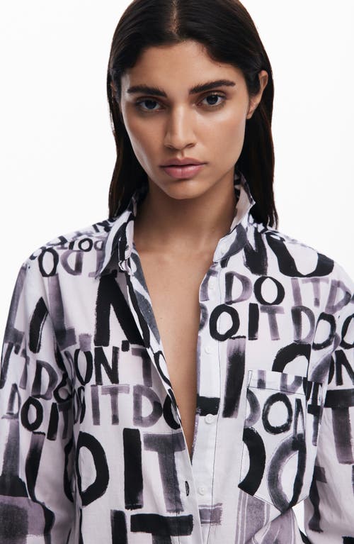 Desigual Oversize Lettering Button-up Shirt In Black