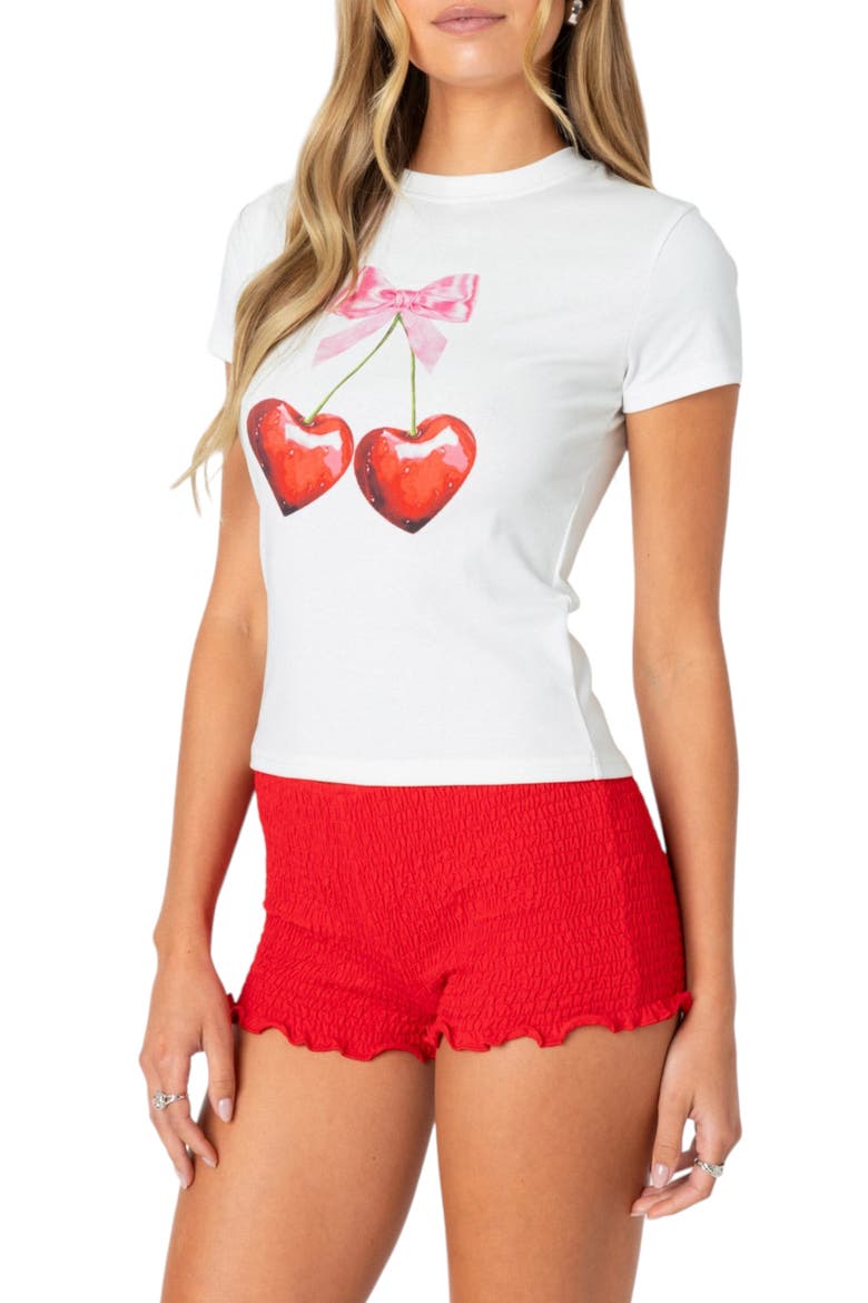 Cherry Heart Stretch Cotton Graphic T-Shirt, Alternate, color, WHITE
