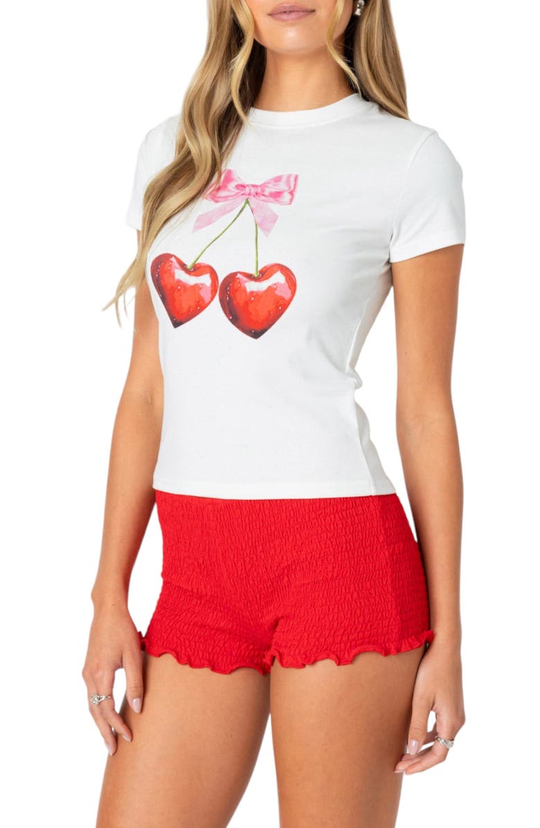 EDIKTED Cherry Heart Stretch Cotton Graphic T-Shirt, Alternate, color, White