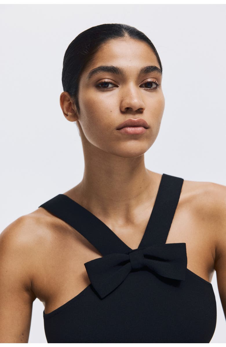H&M Bow-detail Top, Alternate, color, Black