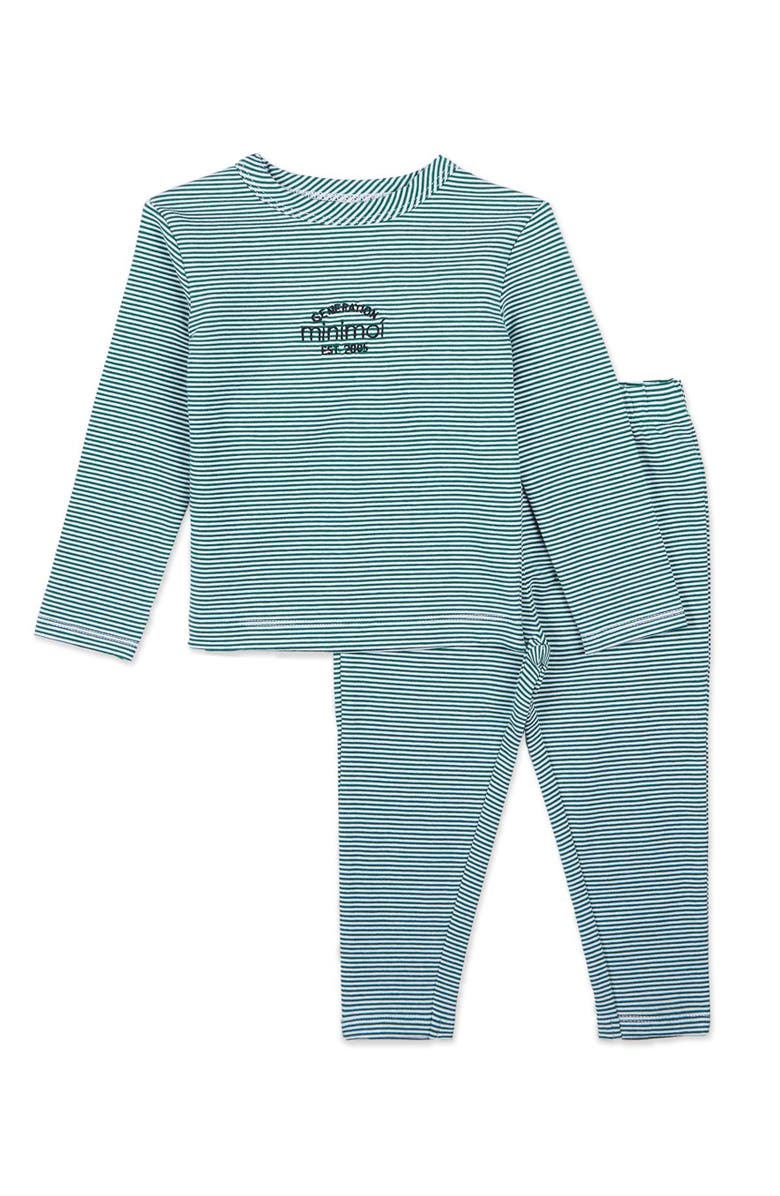 MiniMoi Kid's Mini-Stripe Generation Pajama Set, Main, color, Emerald Green