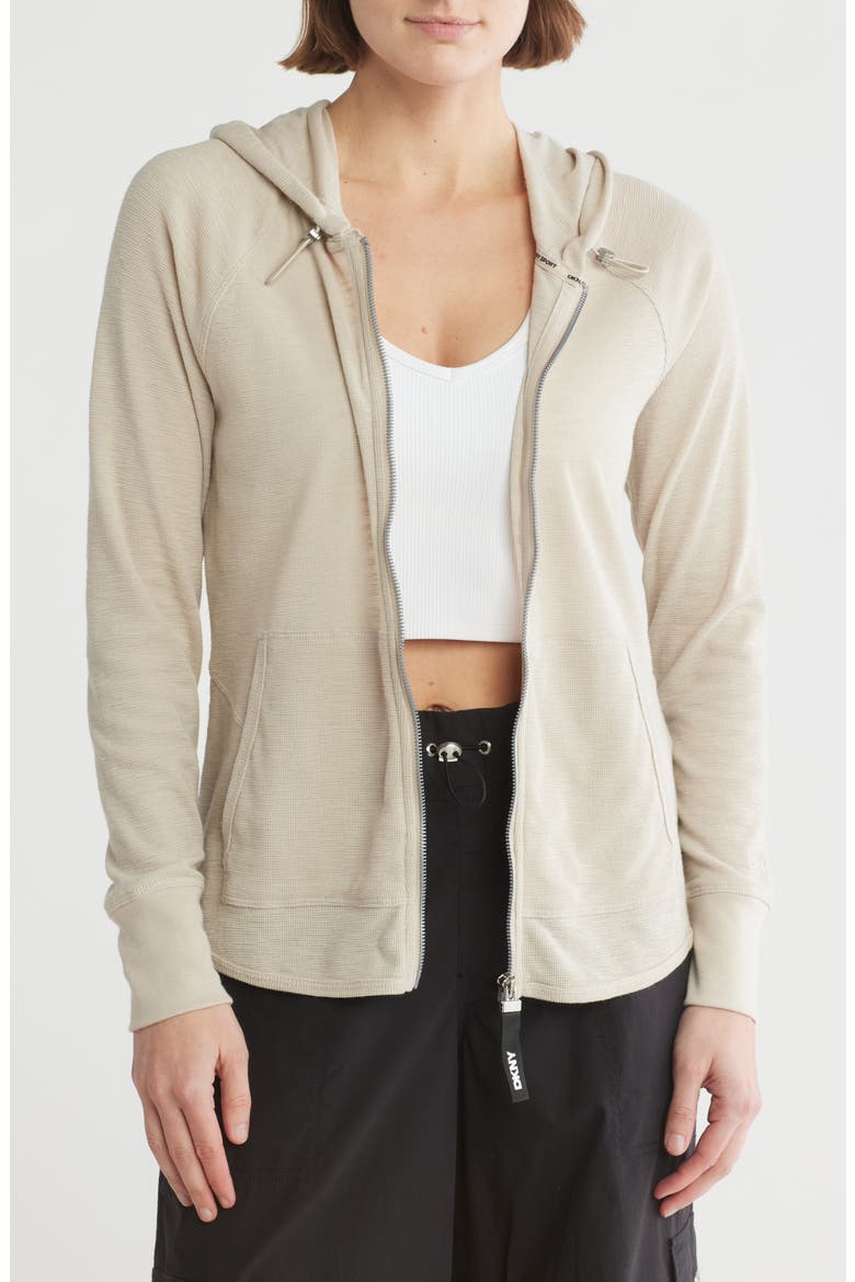 Slub Waffle Knit Zip Hoodie, Main, color, PEBBLE