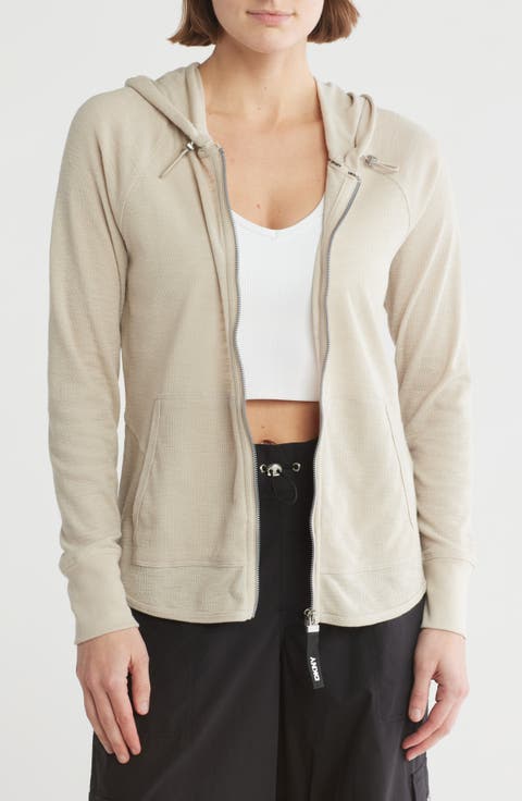 Slub Waffle Knit Zip Hoodie