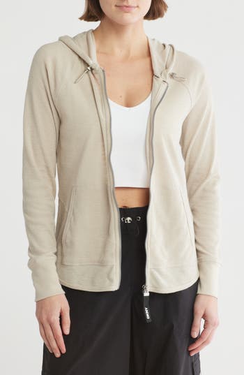 Dkny Slub Waffle Knit Zip Hoodie In Pebble