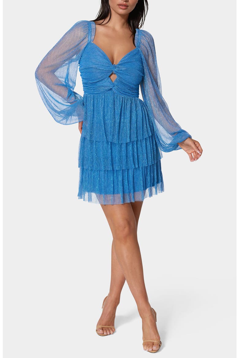 Lurex Crepe Tiered Minidress, Main, color, LITE BLUE