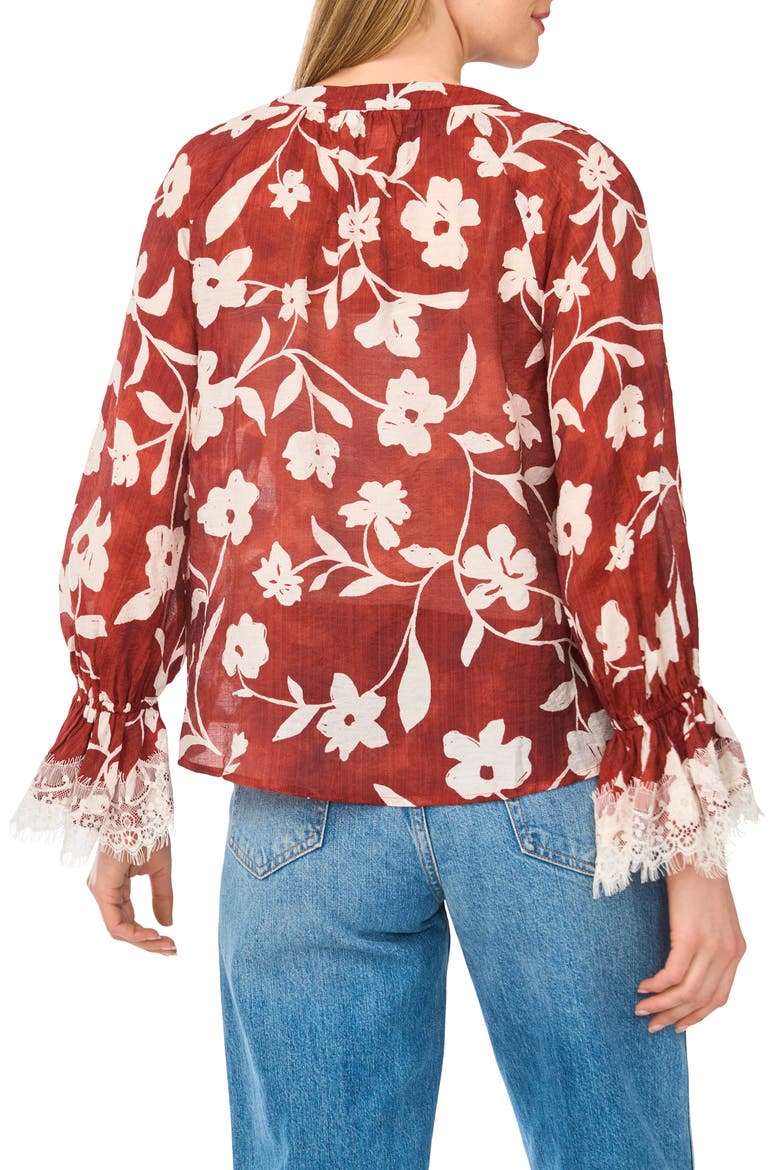 Floral Lace Cuff Top, Alternate, color, RUSSET BROWN