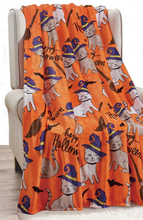 Luxury Home Halloween Cats Plush Throw In Orange
