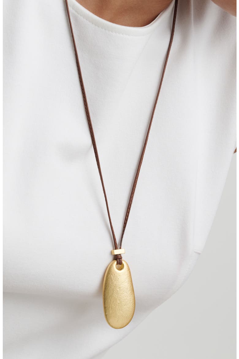 Perry Smooth Pebble Cord Pendant Necklace, Alternate, color, GOLD TONE  BROWN