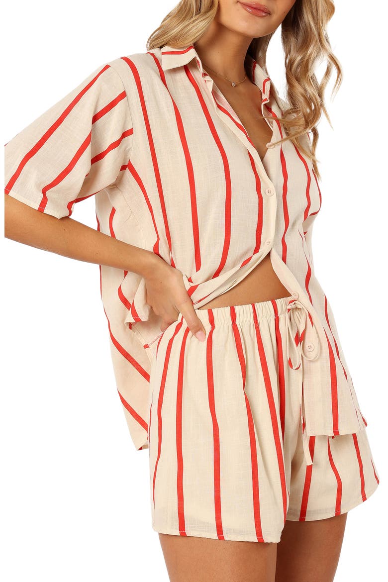 Myles Cotton Button-Up Shirt & Shorts Set, Alternate, color, RED STRIPE