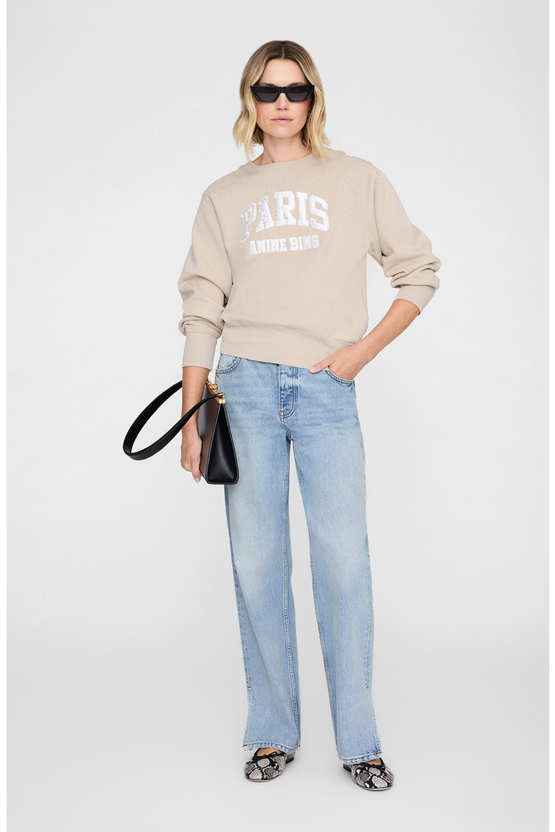 Harry Shrunken Paris Sweatshirt, Main, color, Beige