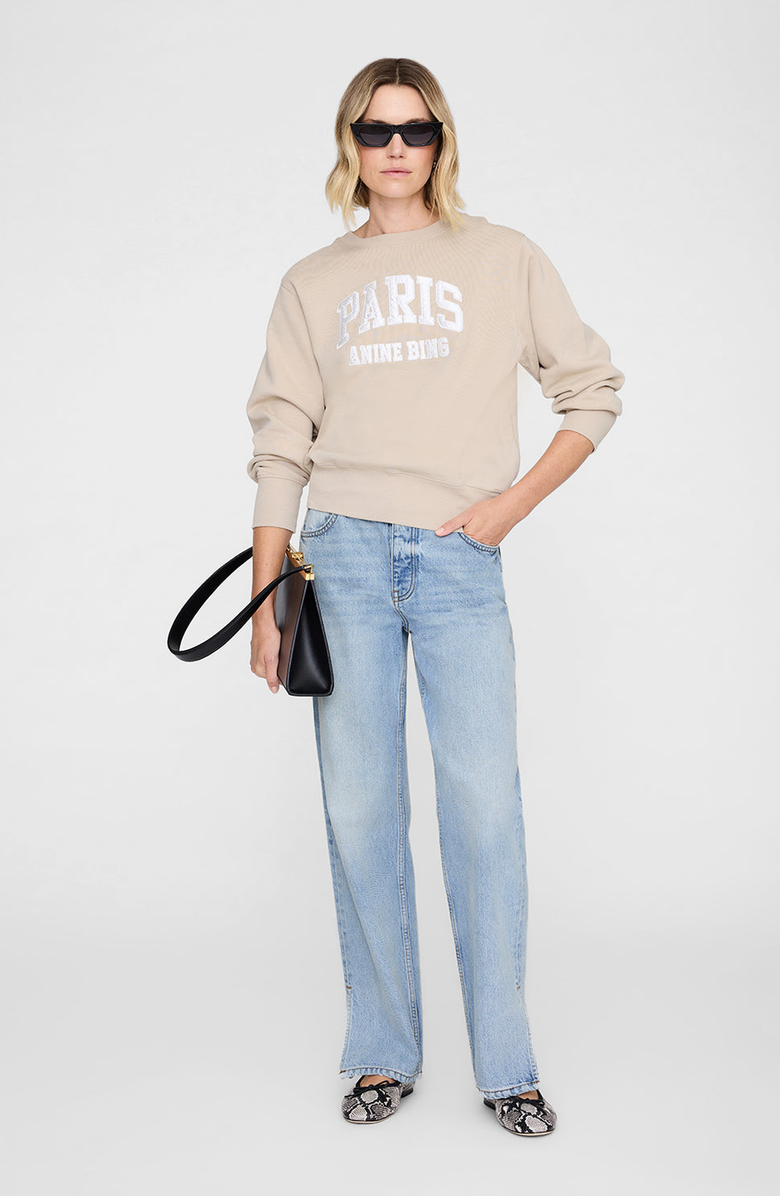 ANINE BING Harry Shrunken Paris Sweatshirt, Main, color, Beige