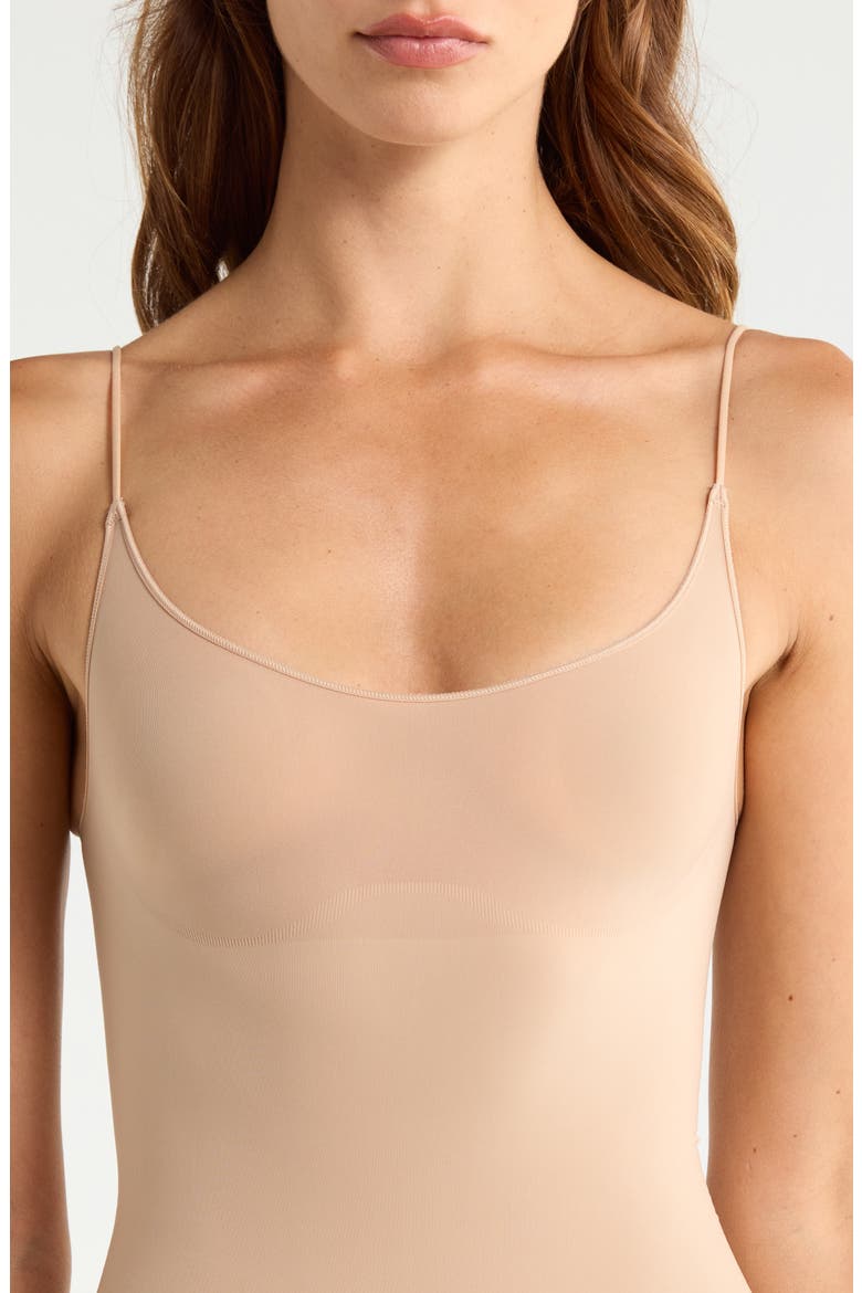 Sheer Seamless Thong Bodysuit, Alternate, color, CLAY