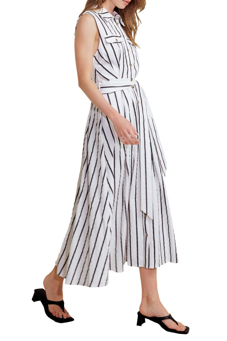 Stripe Sleeveless Midi Shirtdress, Alternate, color, WHITE/ BLACK