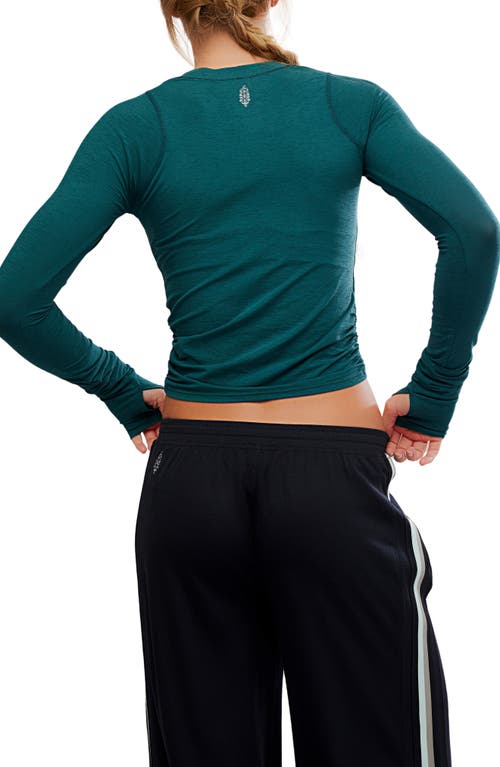 Free People Fp Movement Mile A Minute Ruched Long Sleeve Crop T-shirt In Green