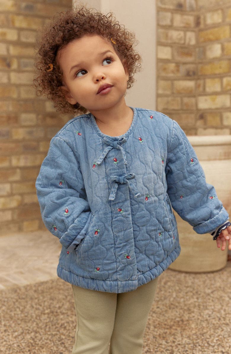 NEXT Kids' Rose Embroidered Quilted Denim Jacket, Alternate, color,