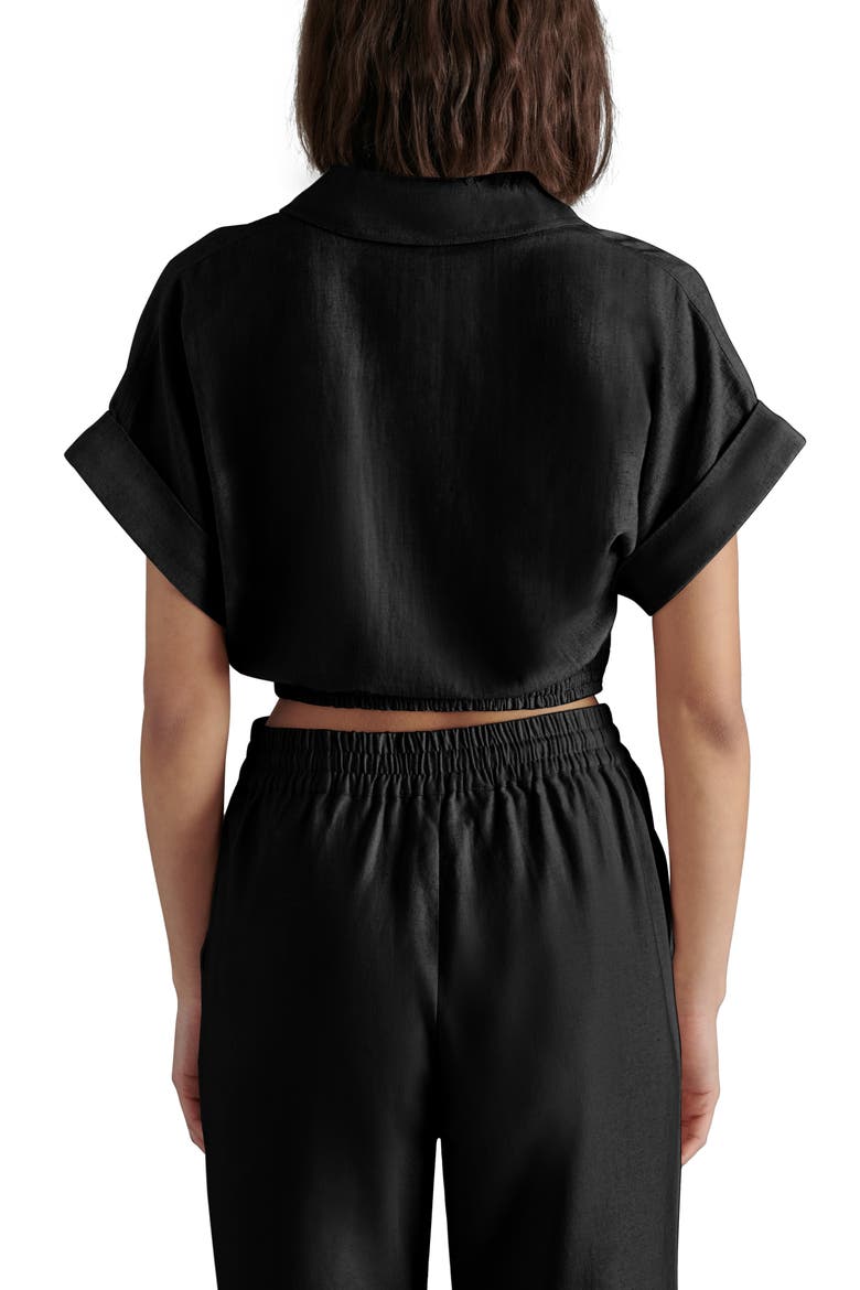 Tori Tie Front Linen Blend Button-Up Shirt, Alternate, color, BLACK