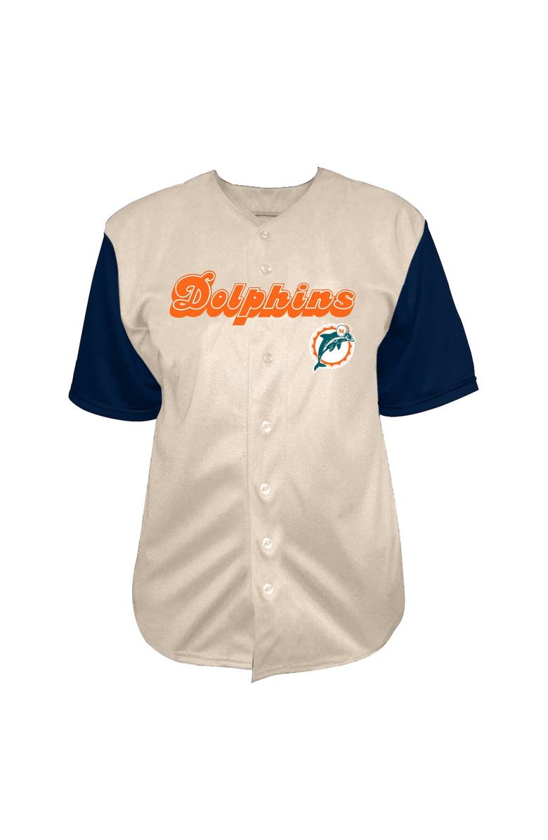FANATICS Men's Fanatics  Cream Miami Dolphins Vintage Full-Button Short Sleeve Top, Alternate, color, Cream