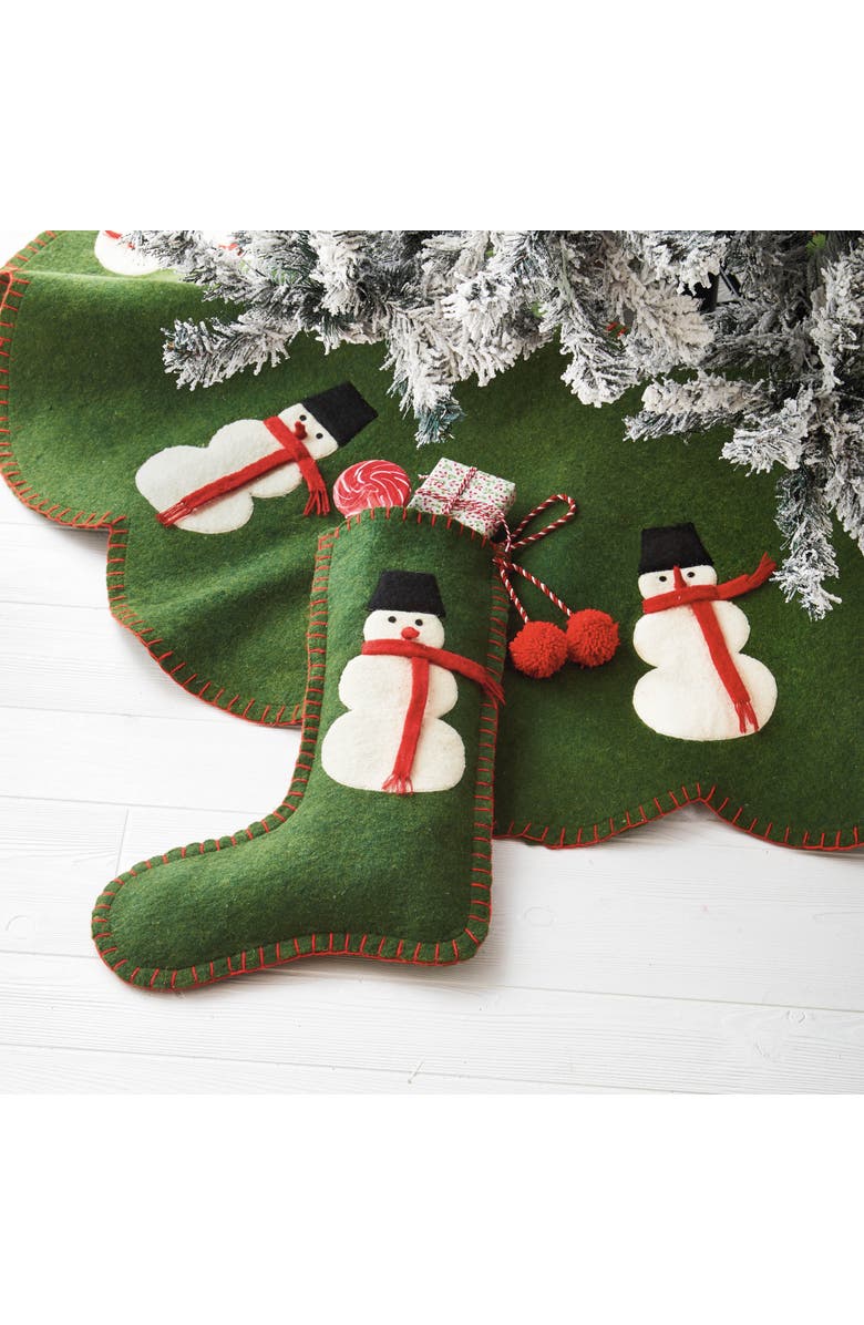 tag Snowman Tree Skirt Green Multi Wool Christmas Decor, Alternate, color, Green