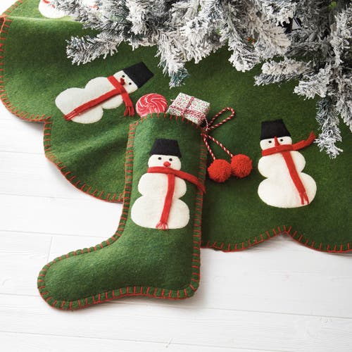 Tag Snowman Tree Skirt Green Multi Wool Christmas Decor In Green