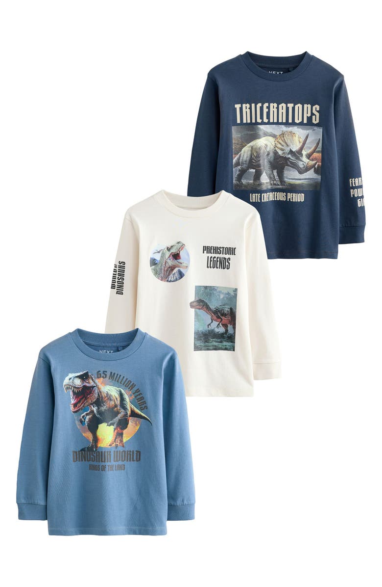 NEXT Kids' 3-Pack Assorted Long Sleeve Cotton Graphic T-Shirts, Main, color, Multi