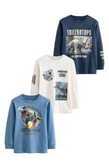 Kids' 3-Pack Assorted Long Sleeve Cotton Graphic T-Shirts