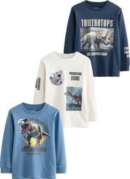 NEXT Kids' 3-Pack Assorted Long Sleeve Cotton Graphic T-Shirts
