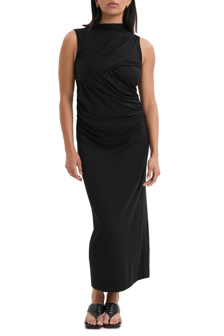 Huron Ruched Sleeveless Dress, Alternate, color, BLACK