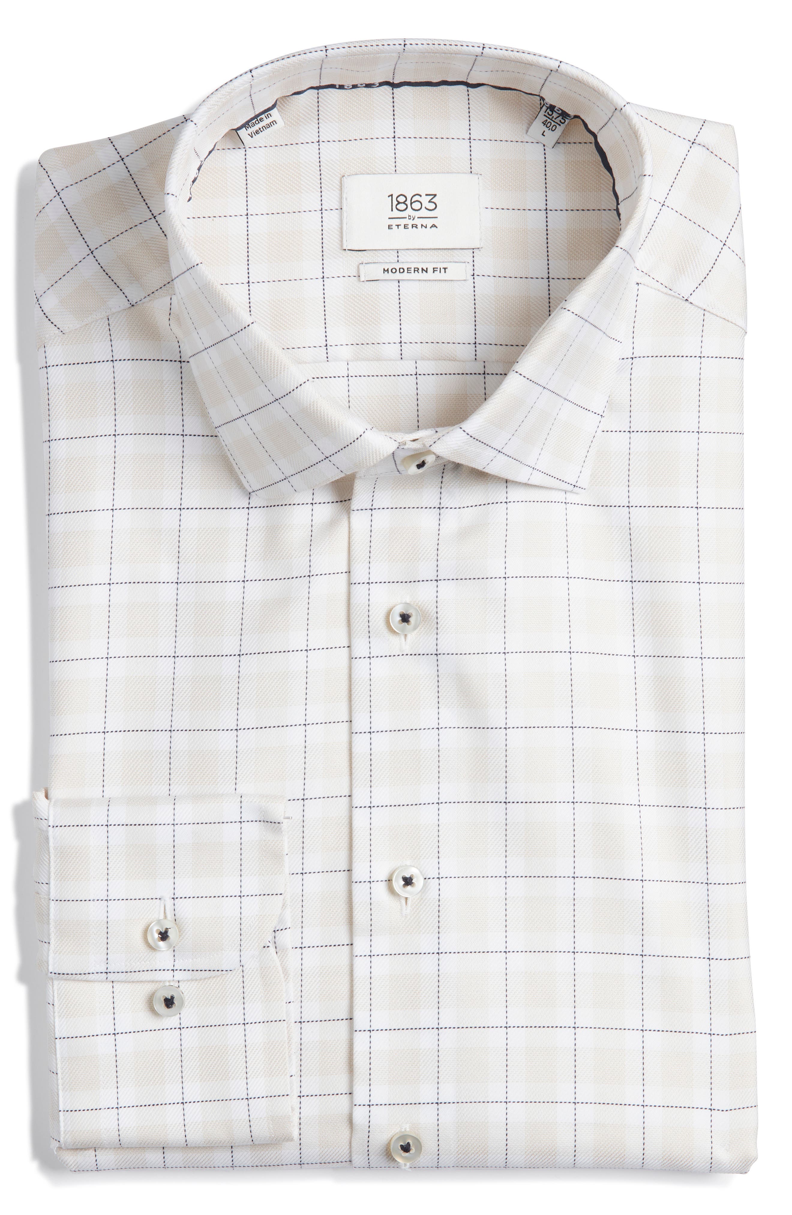 1863 By Eterna Modern Fit Check Non-iron Cotton Twill Dress Shirt In White