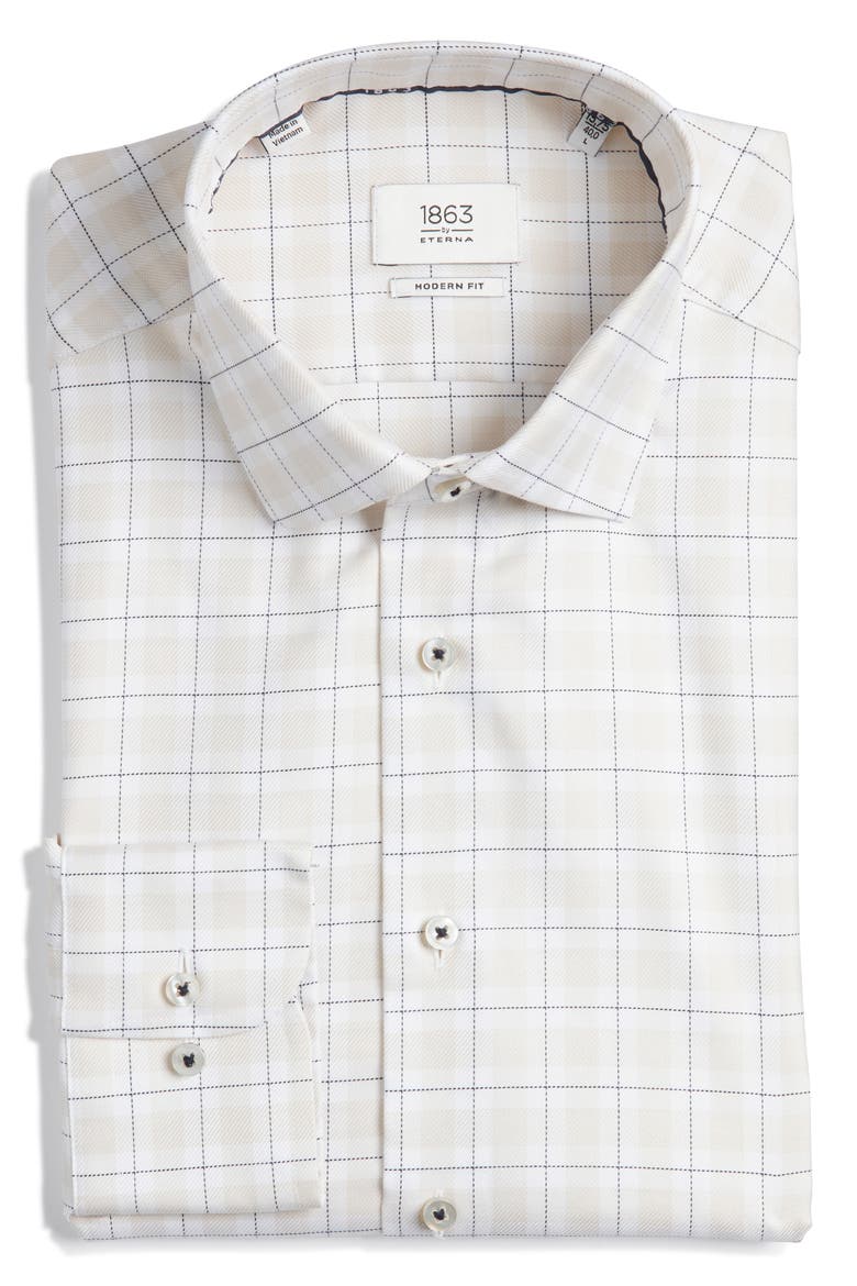 Modern Fit Check Non-Iron Cotton Twill Dress Shirt, Alternate, color, BEIGE