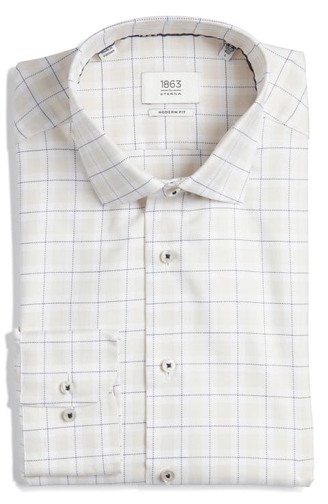 Modern Fit Check Non-Iron Cotton Twill Dress Shirt (Regular & Big)