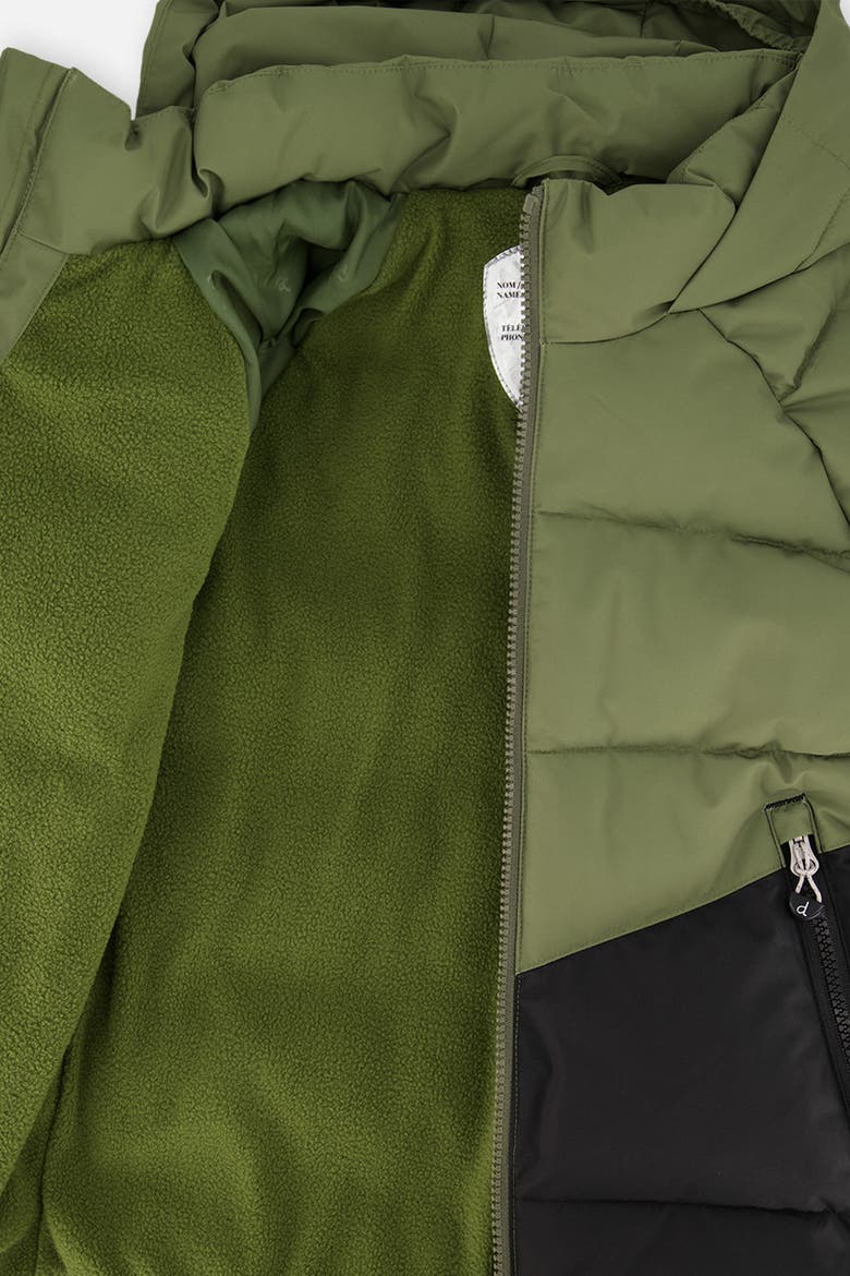 Boy Color Block Hooded Fleece Lined Winter Jacket, Alternate, color, Olive Green