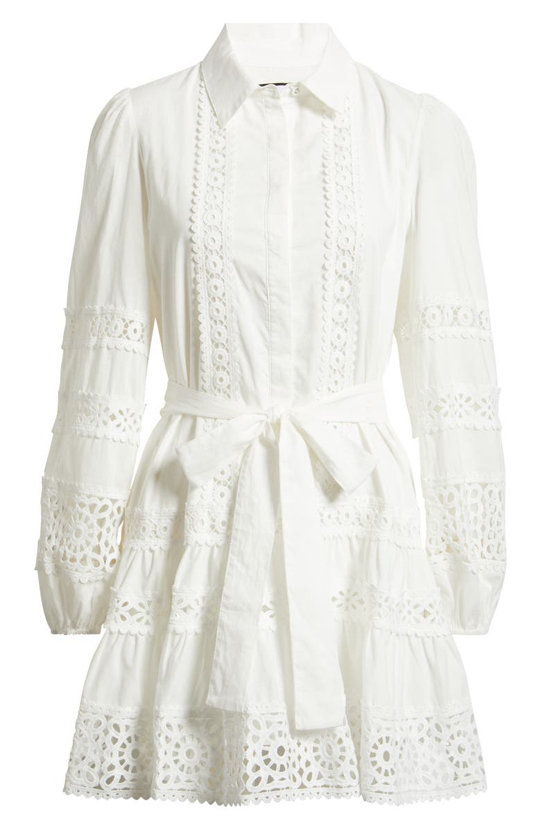 LAYERED WITH LOVE Aubrey Lace Trim Tie Waist Long Sleeve Minidress, Main, color, White