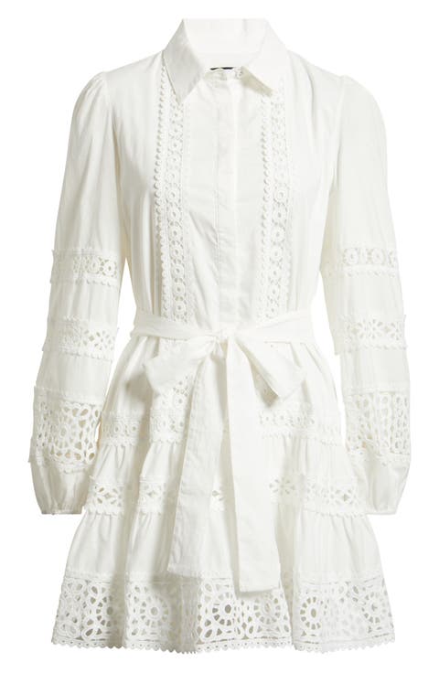 Aubrey Lace Trim Tie Waist Long Sleeve Minidress