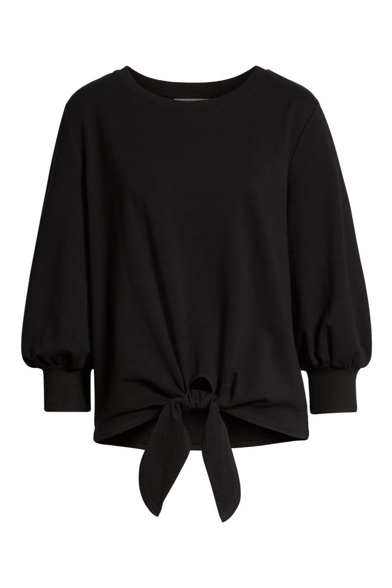 Tie Front Sweatshirt, Alternate, color, BLACK