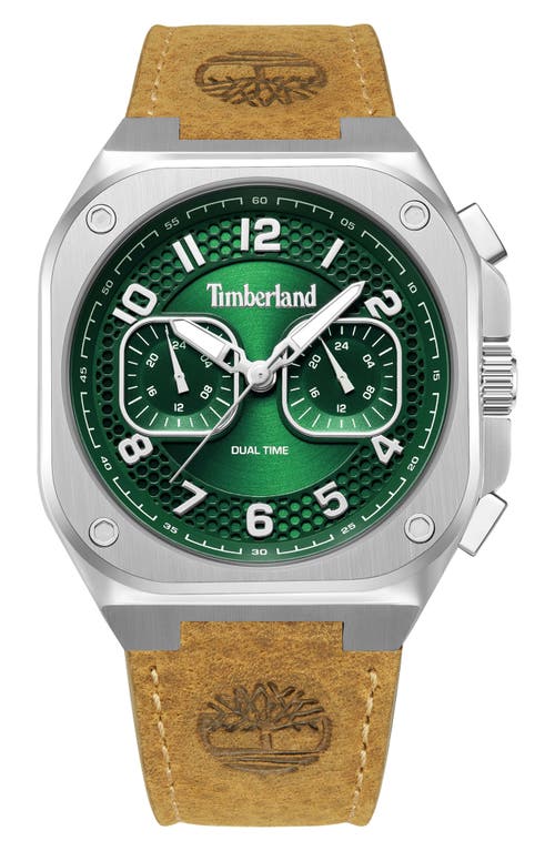 Timberland Mackinac Multifunction Chronograph Leather Strap Watch, 44mm X 25mm In Tan