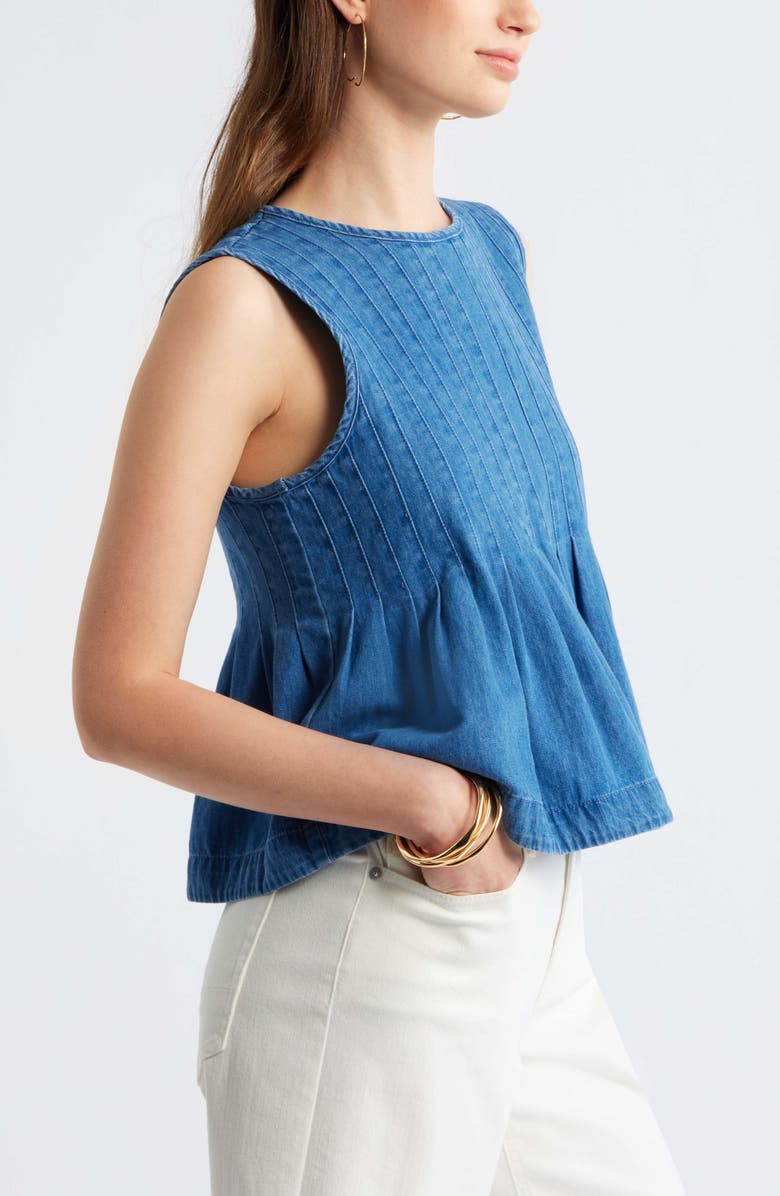 Treasure & Bond Pleated Cotton Chambray Top, Alternate, color, Light Blue Wash