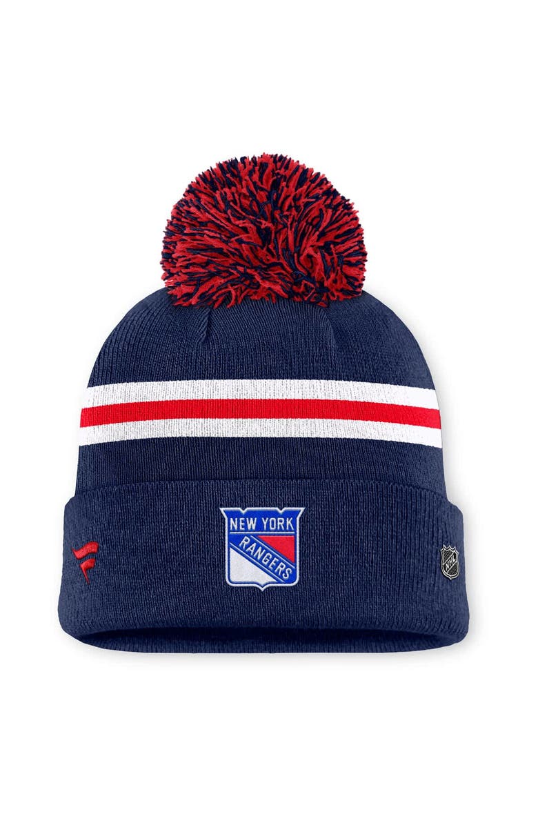 FANATICS Women's Fanatics Navy New York Rangers Authentic Pro Rink Cuffed Knit Hat with Pom, Alternate, color, Navy