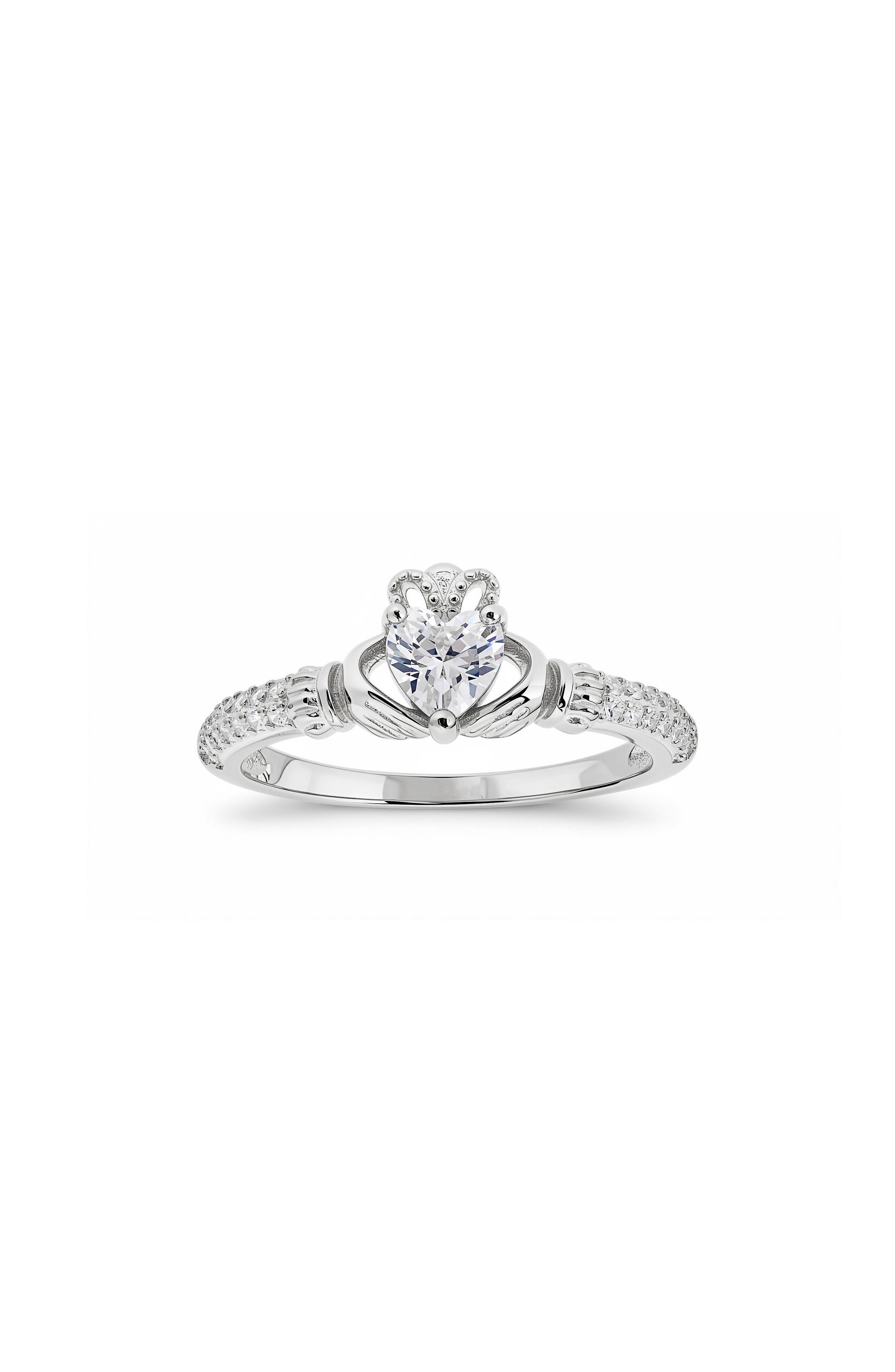 Heart Cut Cubic Zirconia Claddagh Ring