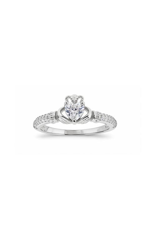 Heart Cut Cubic Zirconia Claddagh Ring