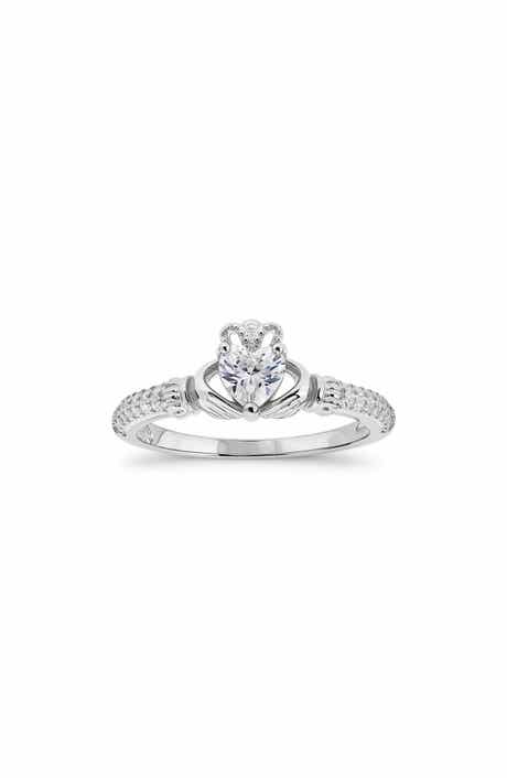 Heart Cut Cubic Zirconia Claddagh Ring